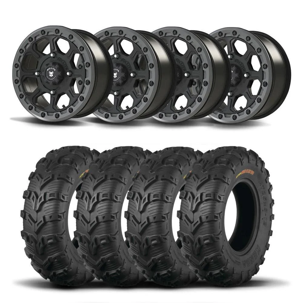 Set of Four Bullite Ruler Wheels 14" Gray And Kenda K592 Bearclaw EVO Tires [26x11-14] - Image 4